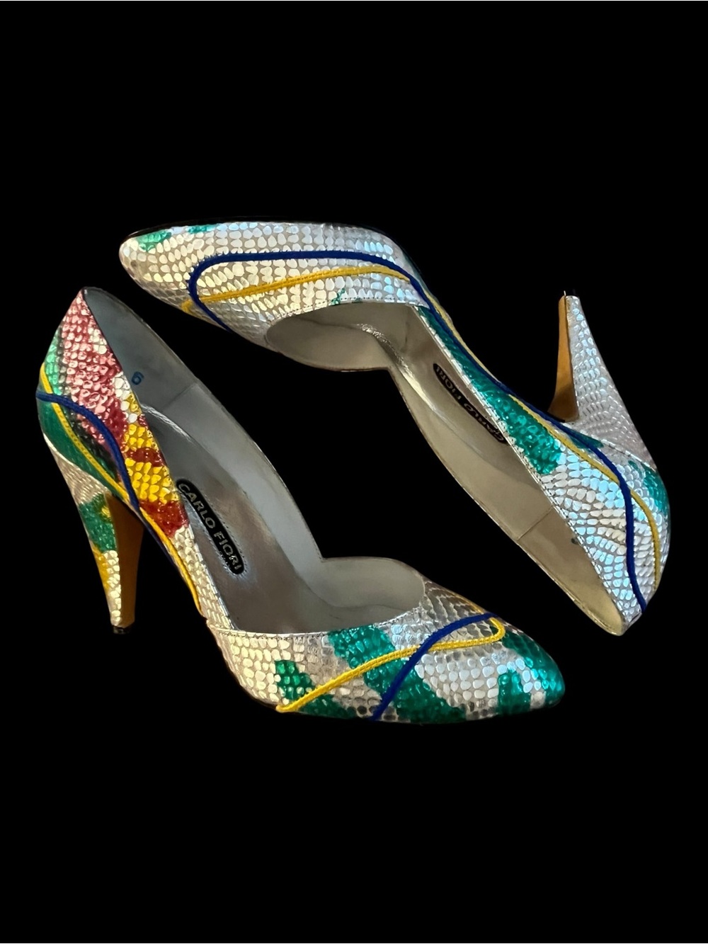 Colorful Snakeskin Pointed-Toe Pumps in Multicolor